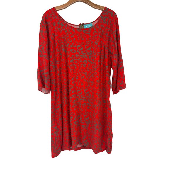 Escapada Womens Red Animal Print Dress size large L 3/4 Sleeve - Picture 1 of 4